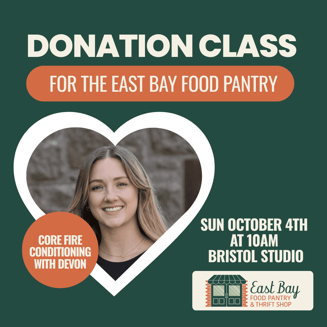 EBFP-Donation-Class-square Poster for a donation class supporting the East Bay Food Pantry; heart-shaped photo frame with a smiling woman, plus event date and location.